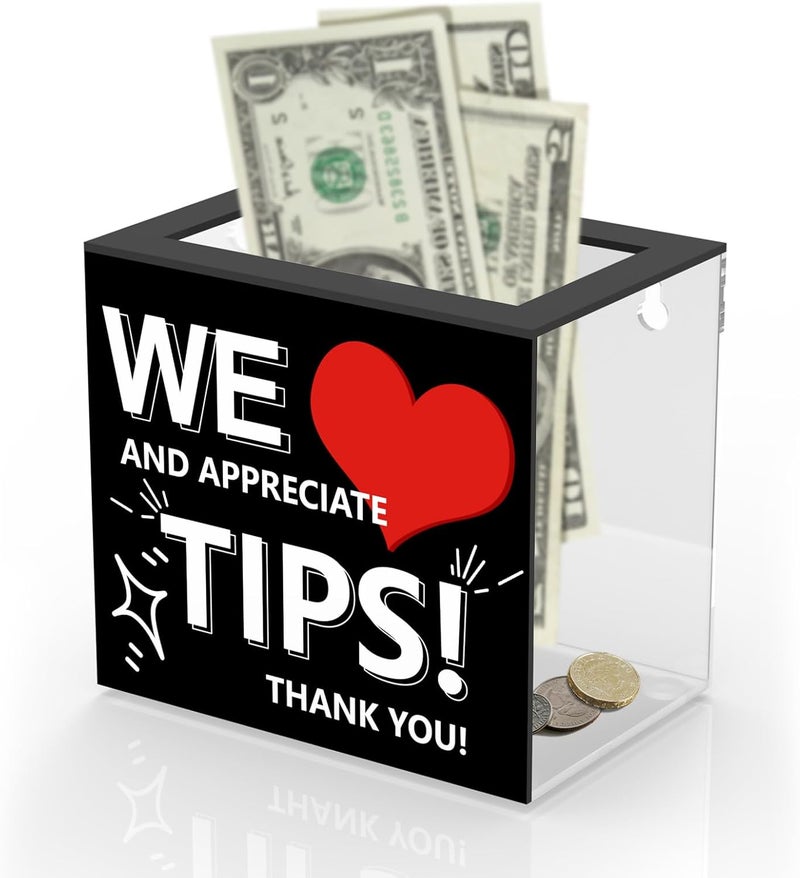 Acfunique Tip Jar for Bartender Acrylic Tip Box for Money Suggestion Box Donation Jar Box 6 x 4 x 5 Inch Tip Jars Container Collection Box for Restaurant,Musicians,Driver,Bar - Image 1
